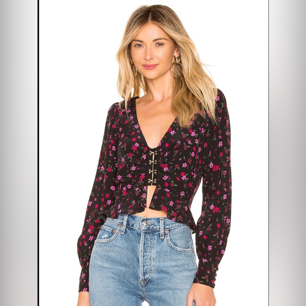 For love and lemons Isabella ruched top size small cherry blossom